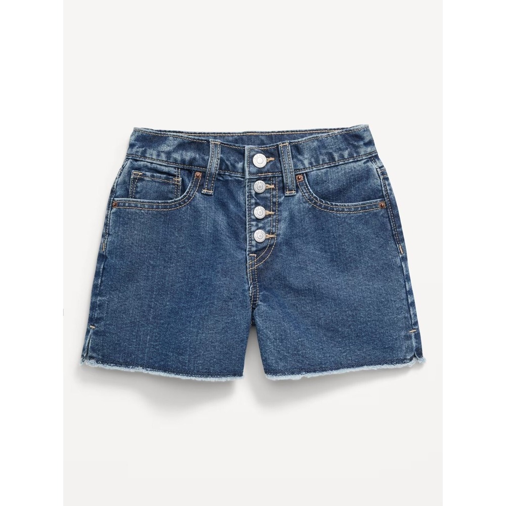 Old Navy Girl's High Waisted Wow Frayed Hem Jean Shorts - Dark Wash - Sz 8